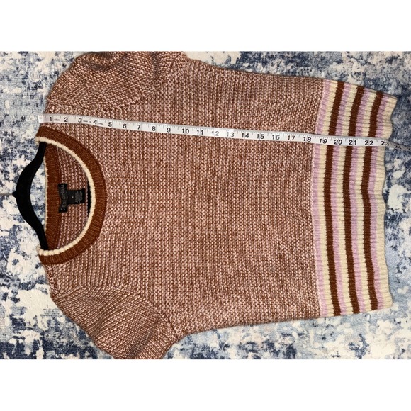 DESIGN365 Women's Striped Knit Sweater Long Sleeve Crew Neck Brown Pink Size M - Picture 8 of 8